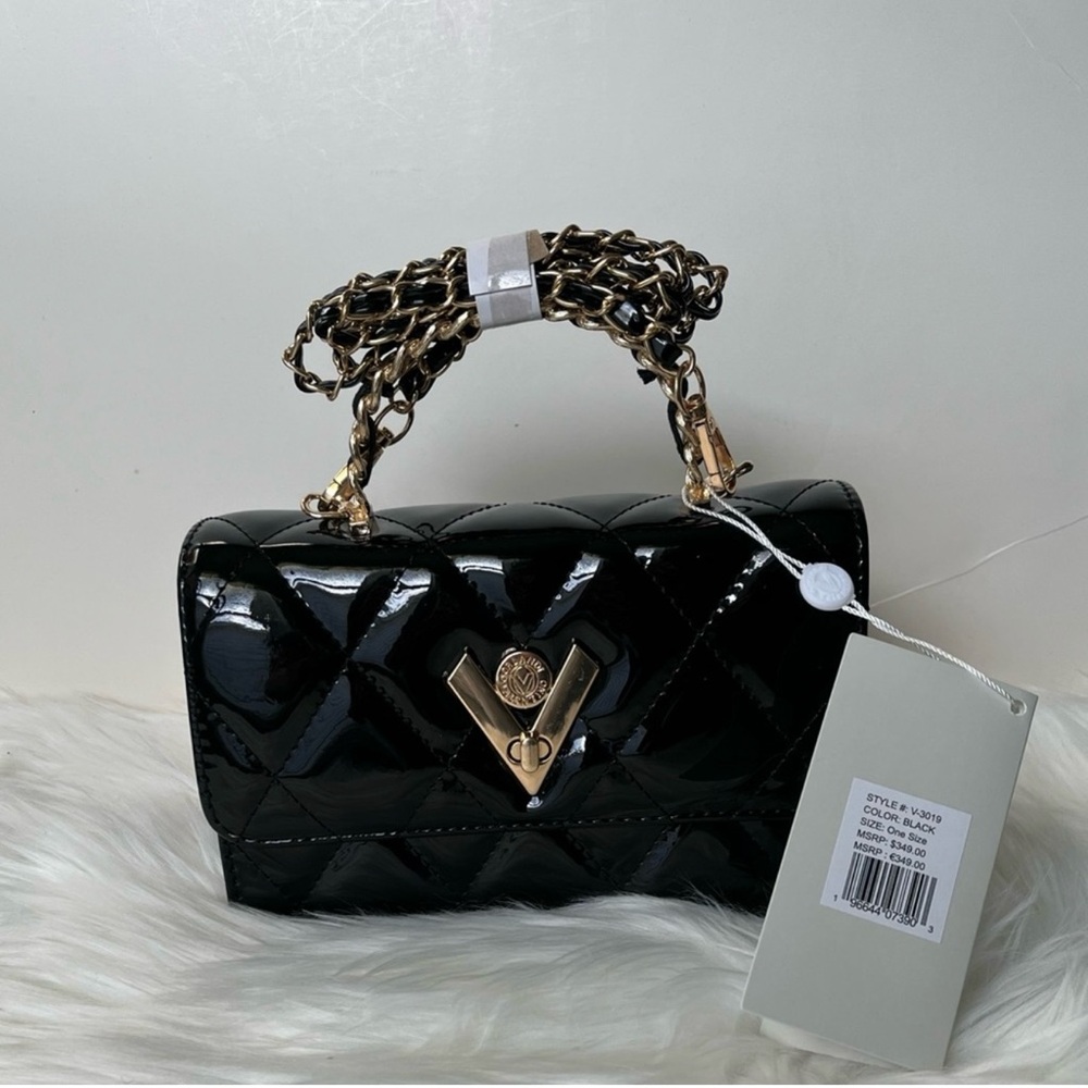 Valentino Orlandi Black Patent Mini Bag with Gold Accents w/ 2 handles